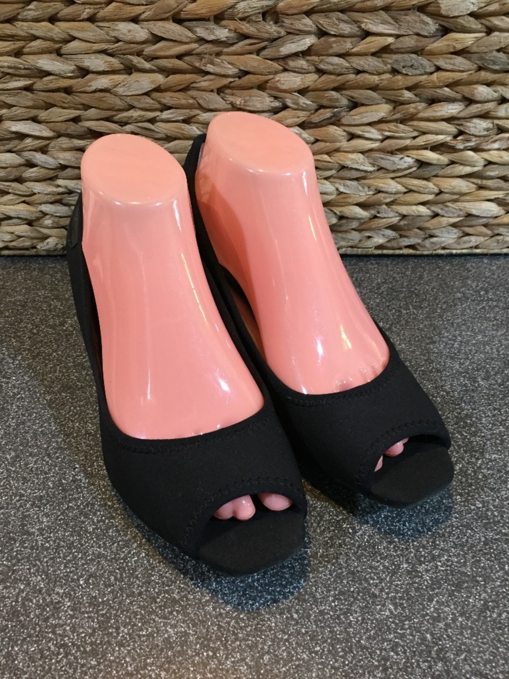 Anne Klein Sport Black Peep-Toe Wedge Heels